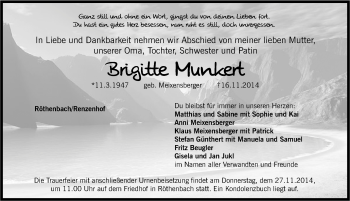 Traueranzeige von Brigitte Munkert von Pegnitz-Zeitung